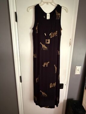 Black Maxi Dress with Gold Animal Print